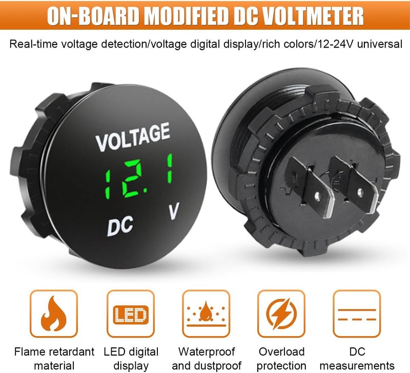 BDZMC Battery Voltage Meter, DC 12V Waterproof Voltage Meter Tester, LED Digital Display Voltage Gauge Meter, Battery Monitor Indicator, Round Panel Voltage Gauge for Car Motorcycle Boat (Green) - Image 5